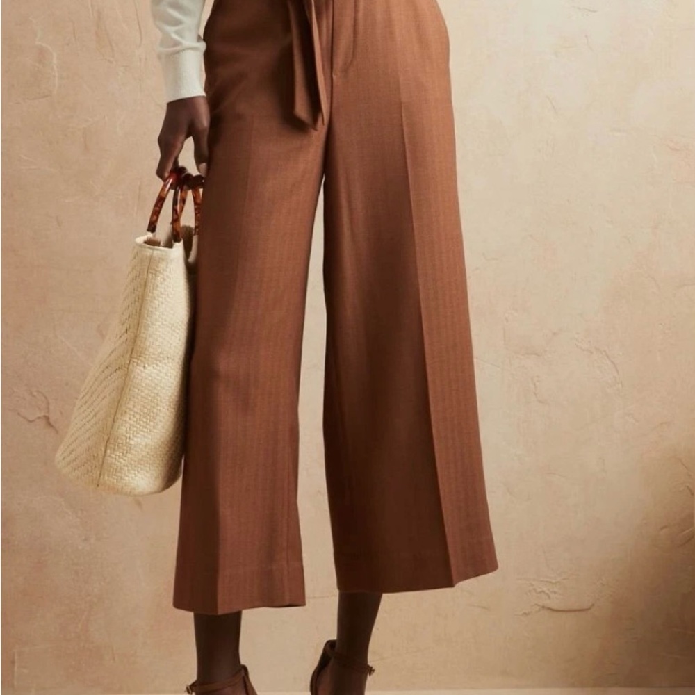 Banana Republic Rowan Wide Leg Crop Linen Blend Pants Size 4 Petite Rust
